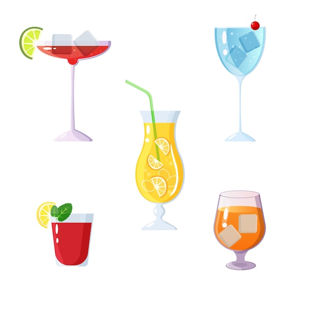 Set of cocktails and drinks on an isolated white background