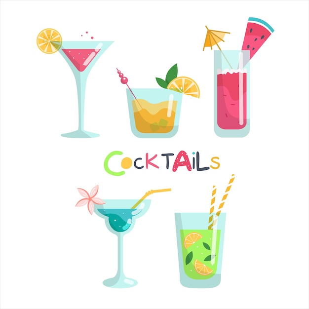 Set of cocktails Icons of drinks Summer vibe