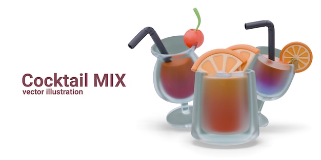 Set cocktails van verschillende soorten en porties Beach party concept
