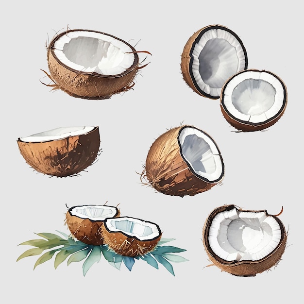 Vector set of coconut watercolor collection