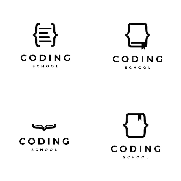 Set di codice di apprendimento logo design icona codice scuola logo su sfondo isolato