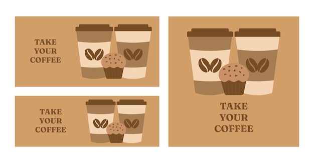 Vector set of coffee banners with cupcakes and lettering choose your coffee vector illustration for card