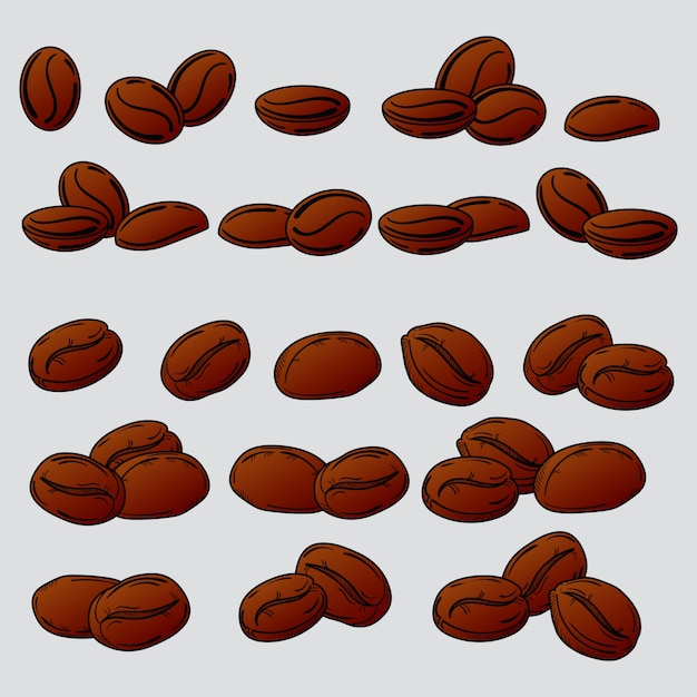 Set of coffee beans. Collection of coffee beans in different variations.