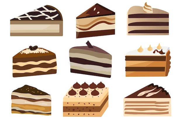 Set of coffee cake slice clipart vector illustrations