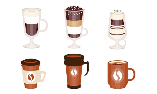 Vector set of coffee and coffee cocktails vector illustration