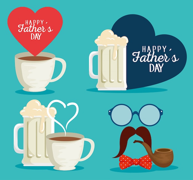 Vector set coffee cup with heart card and accessories