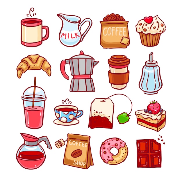 Set di icone di caffè e dessert