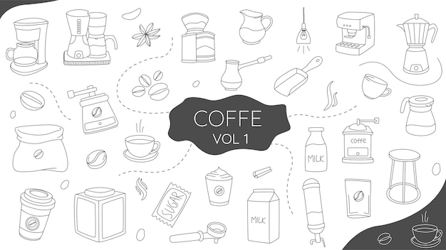 set coffee doodle illustration