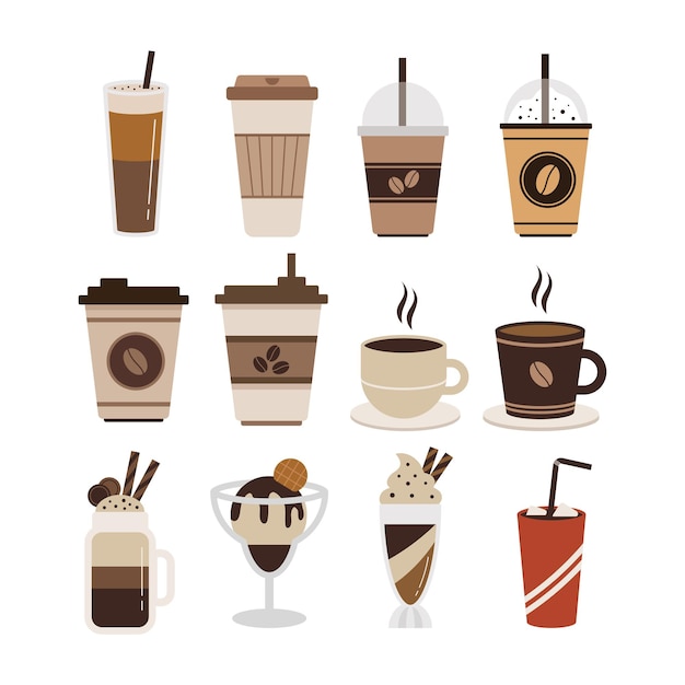 set of coffee drinks flat design collection coffee drinks menu vector illustrations