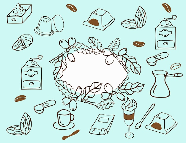 Set of coffee elements and accessories. hand drawn style. vector