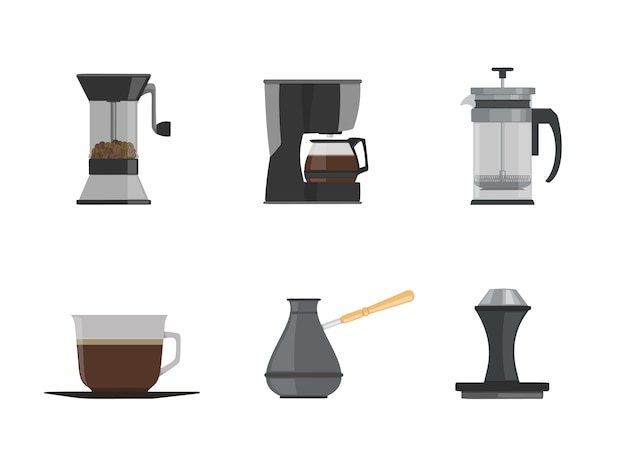 Set of coffee equipment. Flat design style