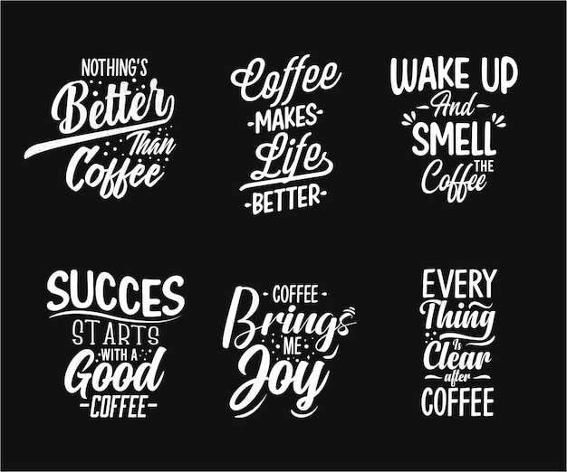 Set di citazioni di caffè lettering adesivo