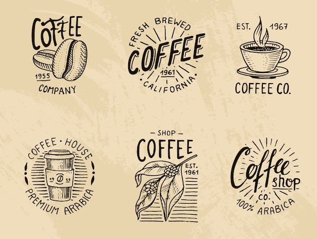 set of coffee logos. modern vintage elements for the shop menu.  illustration.