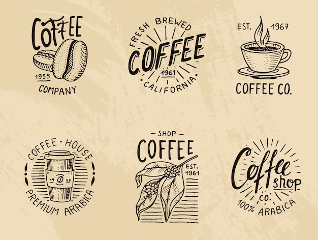 Set of coffee logos. modern vintage elements for the shop menu.  illustration.