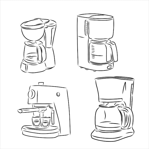 Set coffee making equipment coffee maker vector