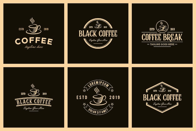 set of coffee shop vintage retro logo design vector