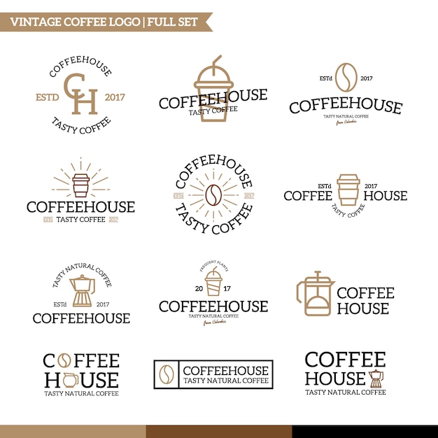 Set of coffee and tea logo combination.