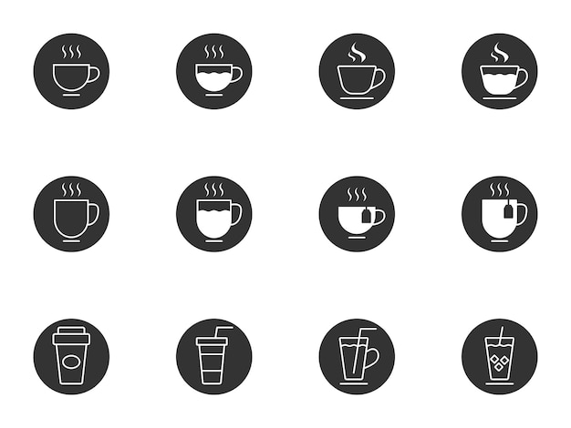 set of coffee and tea related icons coffee cup hot tea flat vector illustration