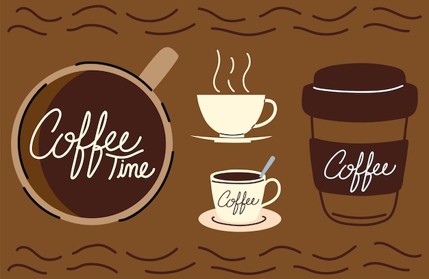 Vector set of coffee time cups