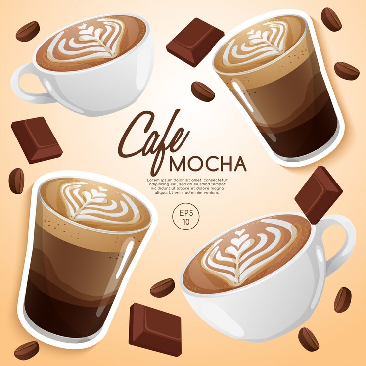 Vector コーヒーの種類のセット：カフェモカ：イラスト