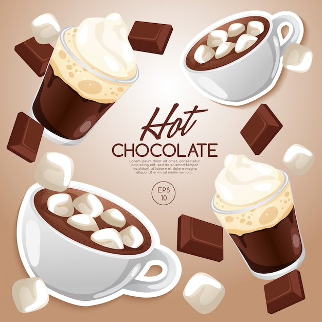 Set di tipi di caffè: cioccolata calda: illustrazione