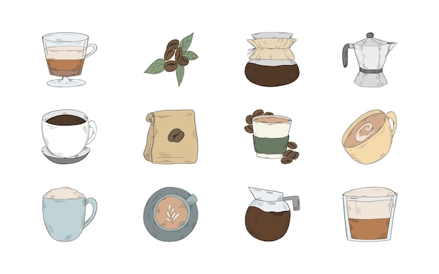 set of coffee vector art