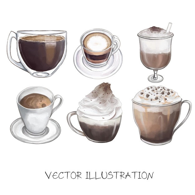 set of coffee watercolor illustration