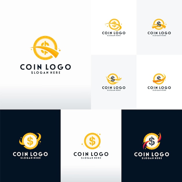 Vector set of coin finance logo with swoosh symbol vector, modern dollar logo template