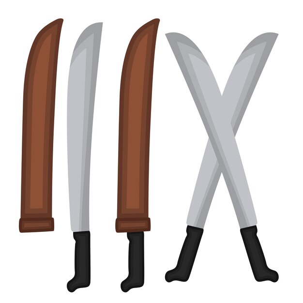 Set Colins machete fighting survival knife vector illustration