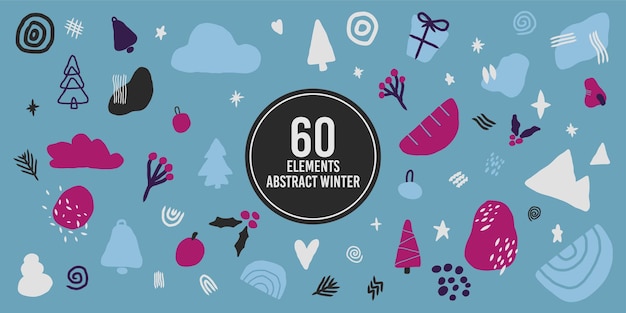 set collectie abstracte winter handgetekende elementen