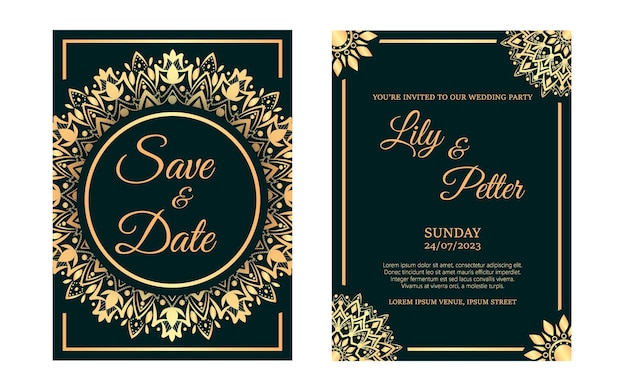 Set collectie luxe mandala bruiloft uitnodigingskaartsjabloon