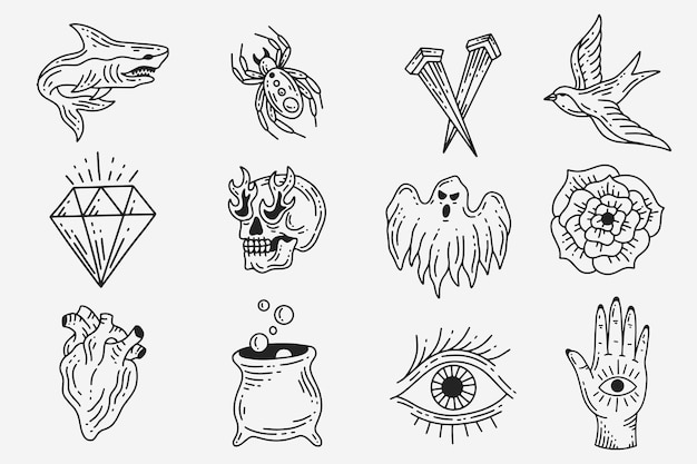 Vector set collectie mystieke hemelse clipart symbool ruimte doodle esoterische elementen vintage illustratie