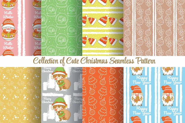 set collectie schattig kerst naadloos patroon