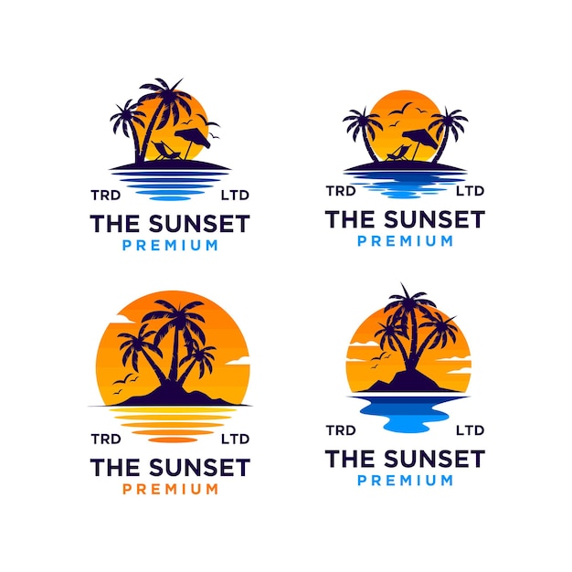 Set collectie sunset beach logo ontwerp illustratie