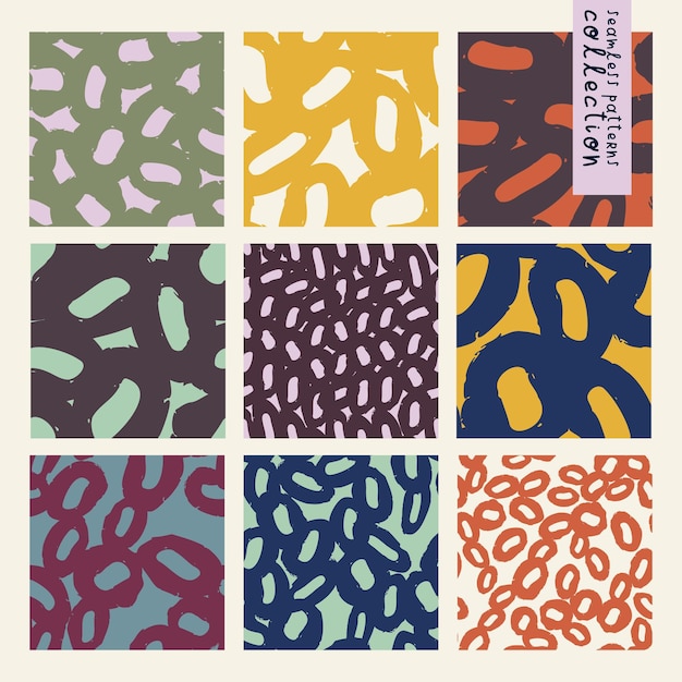 Set Collectie Vierkante naadloze patronen achtergronden behang met verschillende vormen Abstracte moderne trendy stijl Vectorontwerp