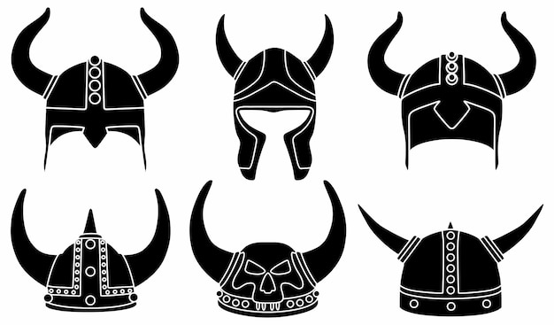 Set collecties Viking zwart silhouet pictogram ontwerp sjabloon vector illustratie