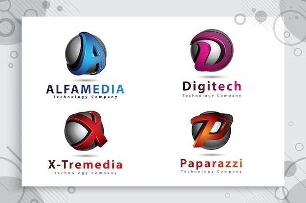 Set collection of alphabet logo with modern color and 3d style concept.