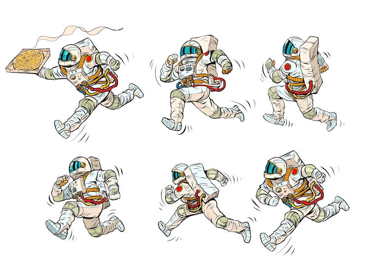 Vector set collection astronauts run space race sports and a healthy lifestyle people in spacesuits