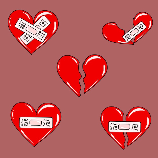 Vector set collection broken red heart