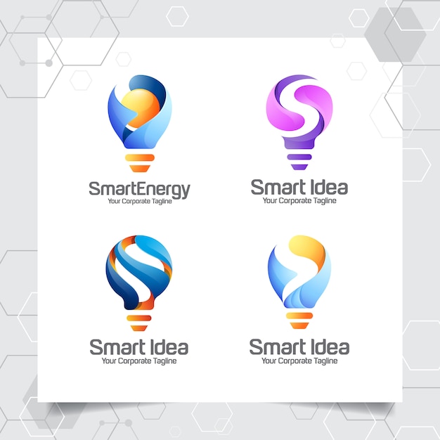 Set collection Bulb logo template smart idea design of letter S