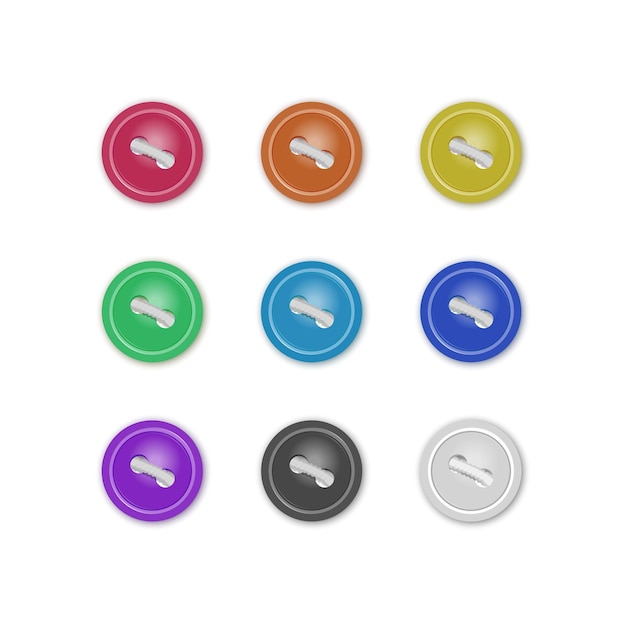 Vector set of  collection of buttons for clothes, realistic buttons in various bright colors. fashion and needlework.   illustration