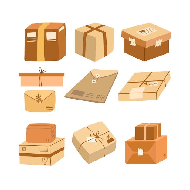 Vector set collection carton cardboard box delivery package shipping illustration vector