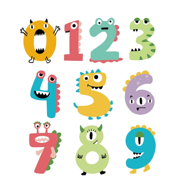 Set Collection Cartoon Monster Number Character vector Illustration