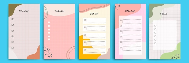 Vector set collection of to do check list blank daily or weekly planner with fluid wave brush shape