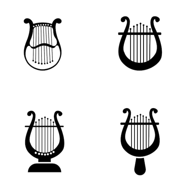 Set OF Collection Classic Lyre Harp Type And Vector Icon Simple Design With Isolated Background