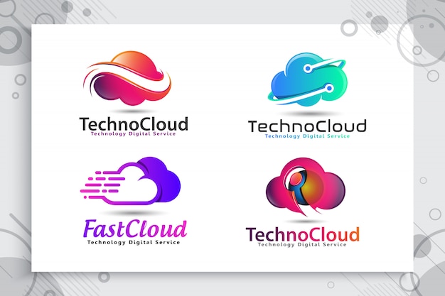 Vettore impostare la raccolta del logo cloud data per la tecnologia con il moderno concetto di colore e stile.