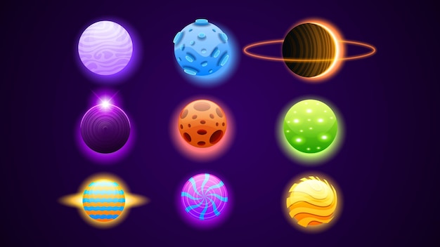 Set Collection Of Color Planets Space Galaxy Universe Vector