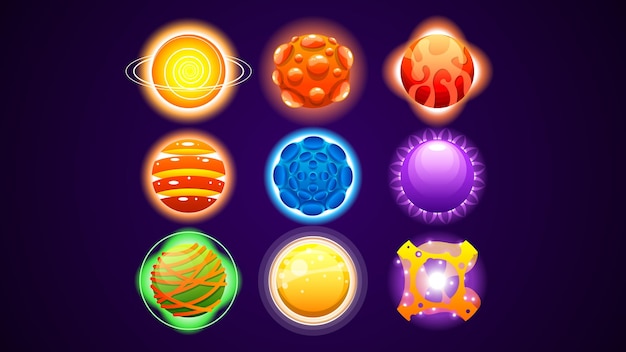 Set collection of color planets space galaxy universe vector