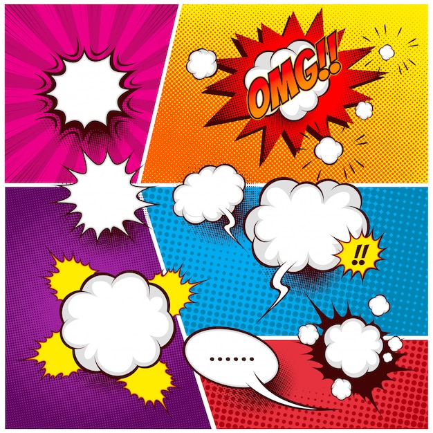 set collection Comic speech box template colorful background.