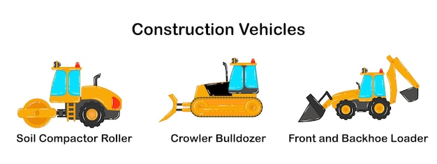 Set of collection Construction vehicles